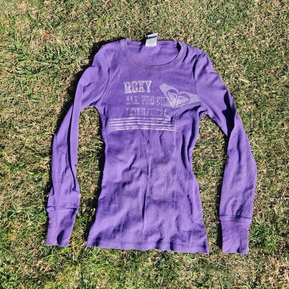 Y2k Roxy Purple Ribbed Henley Longsleeve 💜💜💜 - Picture 2 of 8